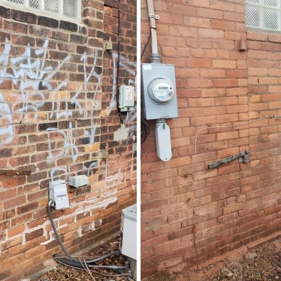 Brick wall before and after paint removal
